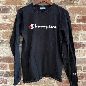 Champion Black Long Sleeve T-shirt Unisex M